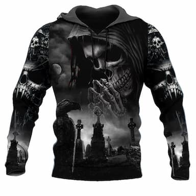 Men's Pullover Hoodie Sweatshirt Black Hooded Skull Graphic Prints Print Daily Sports 3D Print Streetwear Designer Basic Spring &  Fall Clothing Apparel Hoodies Sweatshirts  Long Sleeve