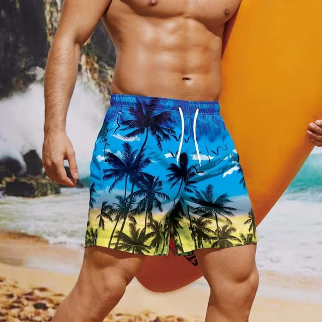 Men's Board Shorts Swim Shorts Swim Trunks Summer Shorts Beach Shorts Drawstring with Mesh lining Elastic Waist Graphic Coconut Tree Breathable Soft Short Casual Daily Holiday Streetwear Hawaiian Red