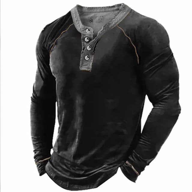 Men's Henley Shirt Tee Long Sleeve Shirt Plain Henley Street Vacation Long Sleeve Button Clothing Apparel Designer Basic Modern Contemporary