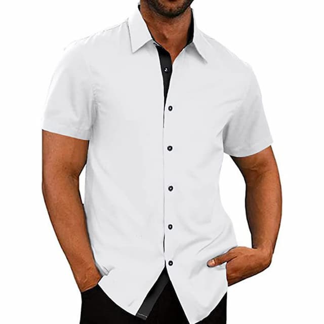 Men's Shirt Cotton Linen Shirt White Cotton Shirt Casual Shirt White Short Sleeve Plain Lapel Spring & Summer Hawaiian Holiday Clothing Apparel Basic