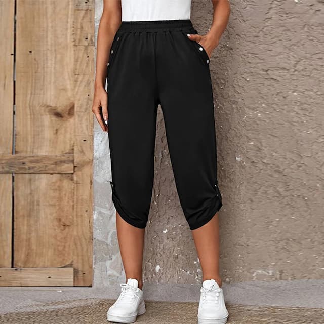 Women's Capri shorts Side Pockets Calf-Length Black