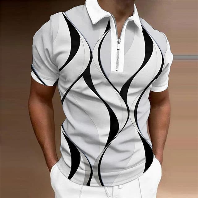 Men's Polo Shirt Lapel Polo Zip Polo Golf Shirt Graphic Prints Geometry Linear Turndown Black White Yellow Pink Blue Outdoor Street Short Sleeves Zipper Print Clothing Apparel Fashion Designer Casual