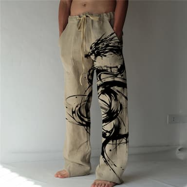 Christmas Dragon Print Pants Mens Graphic | Casual Summer Beach Daily Holiday Grey Hawaiian Blue | Trousers Drawstring Elastic Waist 3D Prints Comfort Streetwear