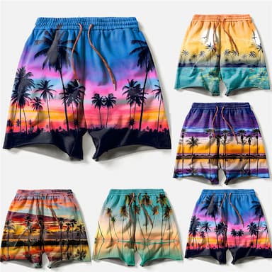 Men's Board Shorts Swim Shorts Swim Trunks Drawstring with Mesh lining Elastic Waist Coconut Tree Graphic Prints Quick Dry Short Casual Daily Holiday Hawaiian Boho Yellow Blue Micro-elastic