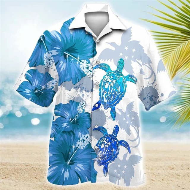 Hawaiian Mens Graphic Shirt Summer Floral Prints Turtles Cuban Collar Red Blue Purple Green Outdoor Casual Short Sleeve Clothing Apparel Beach Cotton