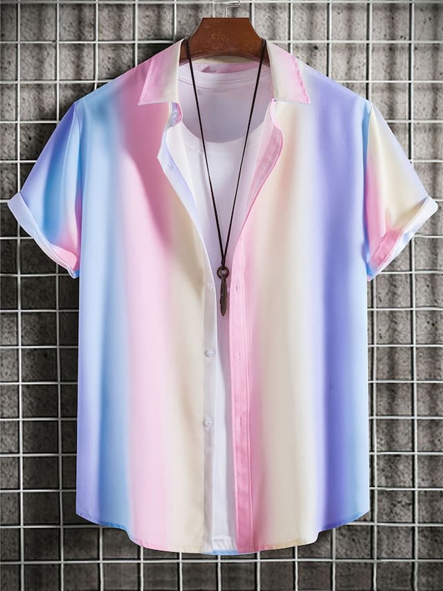 Men's Shirt Summer Shirt Button Up Shirt Casual Shirt Pink Purple Short Sleeve Gradient Lapel Daily Vacation Clothing Apparel Fashion Casual Comfortable