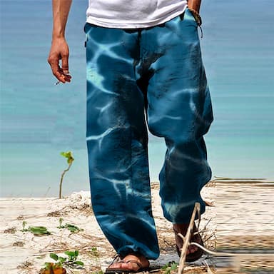 Men's Trousers Summer Pants Beach Pants Drawstring Elastic Waist 3D Print Gradient Graphic Prints Comfort Casual Daily Holiday Streetwear Hawaiian Blue Green