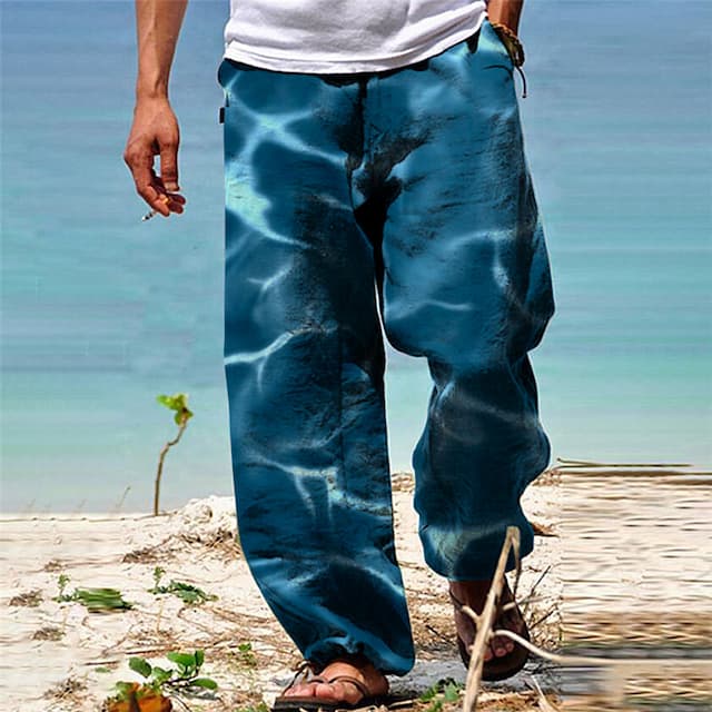 Men's Trousers Summer Pants Beach Pants Drawstring Elastic Waist 3D Print Gradient Graphic Prints Comfort Casual Daily Holiday Streetwear Hawaiian Blue Green