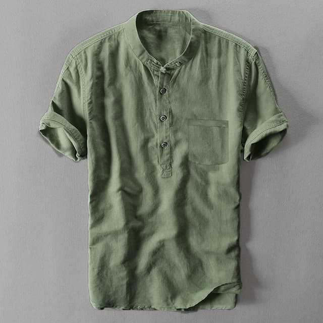 Men's Popover Shirt Summer Shirt Beach Wear Casual Shirt Band Collar Shirt White Blue Green Gray Short Sleeve Plain Henley Spring & Summer Outdoor Holiday Clothing Apparel