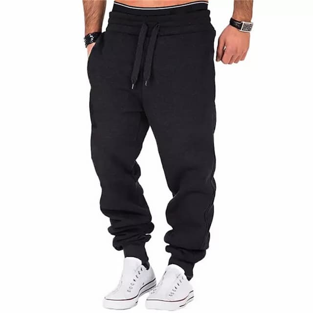 Men's Sweatpants Joggers Trousers Drawstring Elastic Waist Solid Color Comfort Breathable Casual Daily Streetwear Cotton Blend Sports Fashion Black-White Black Micro-elastic