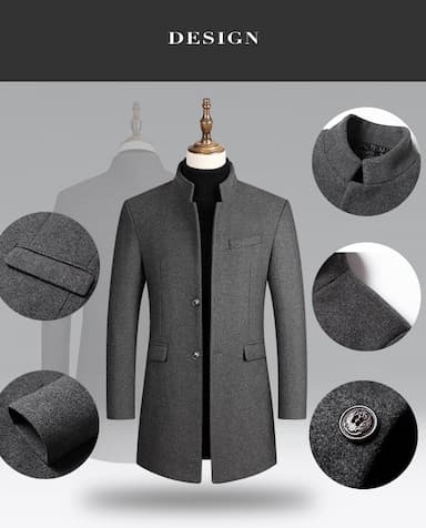 Men's Winter Coat Wool Coat Overcoat Business Daily Wear Winter Wool Thermal Warm Outdoor Outerwear Clothing Apparel Fashion Warm Ups Solid Colored Pocket Standing Collar Single Breasted Two-button