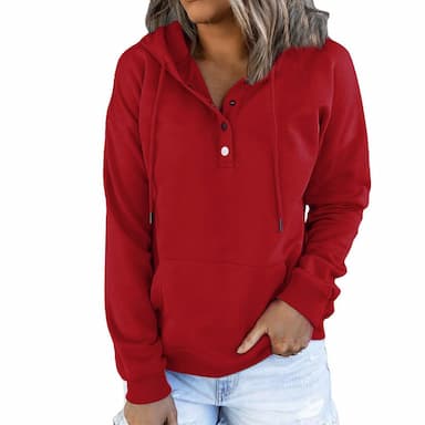 Hoodie Women's Wine Red Black Pink Solid Colored Button Pocket Street Daily Daily Basic Hooded S