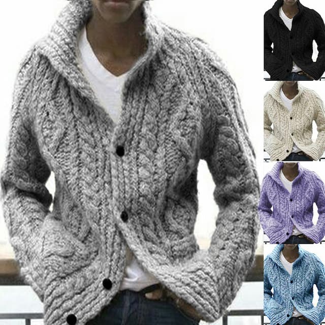 Men's Sweater Cardigan Sweater Sweater Jacket Ribbed Knit Cropped Knitted Lapel Warm Ups Modern Contemporary Daily Wear Going out Clothing Apparel Fall & Winter Black Blue S M L