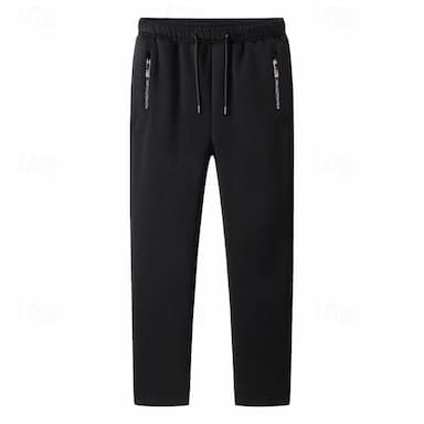 Men's Sherpa Sweatpants Joggers Winter Pants Trousers Drawstring Elastic Waist Zipper Pocket Solid Color Warm Casual Daily Running Sports Fashion Black Black Straight Leg Micro-elastic