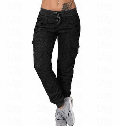 Women's Cargo Pants Sweatpants Mid Waist Full Length Black