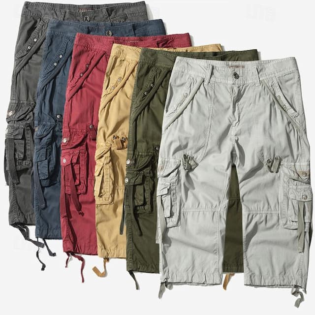 Men's Capri Cargo Shorts Cargo Shorts Shorts Capri Pants Hiking Shorts Leg Drawstring 6 Pocket Plain Comfort Outdoor Daily Going out Cotton Blend Fashion Streetwear Black Army Green