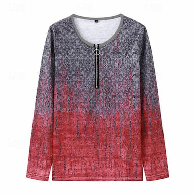 Women's T shirt Tee Going Out Tops Print Quarter Zip Daily Weekend Daily Basic Long Sleeve Half Zip V Neck Red Fall & Winter