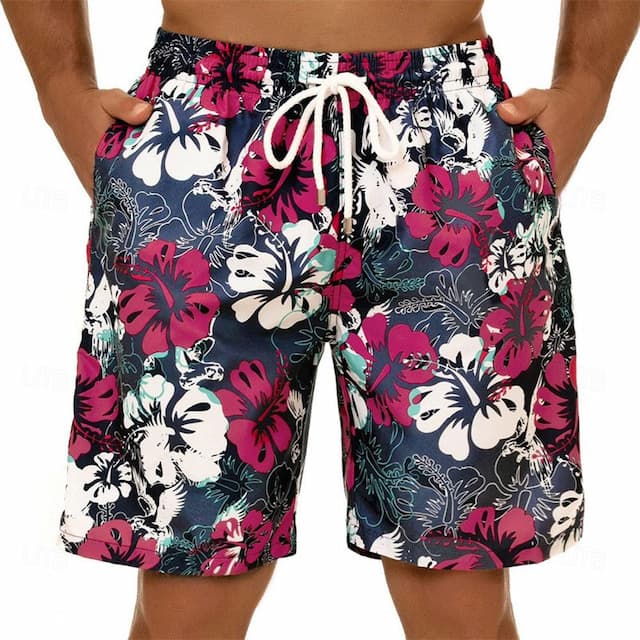 Men's Board Shorts Swim Shorts Swim Trunks Summer Shorts Bermuda shorts Drawstring with Mesh lining Elastic Waist Graphic Flower / Floral Breathable Quick Dry Short Casual Daily Holiday Streetwear