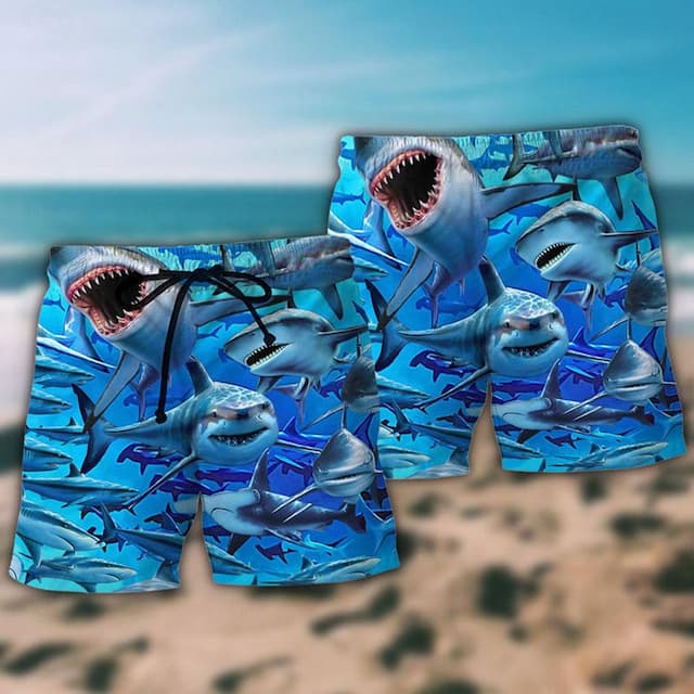 Men's Board Shorts Swim Shorts Swim Trunks Drawstring with Mesh lining Elastic Waist Shark Graphic Prints Quick Dry Short Casual Daily Holiday Hawaiian Boho Army Green Navy Blue Micro-elastic