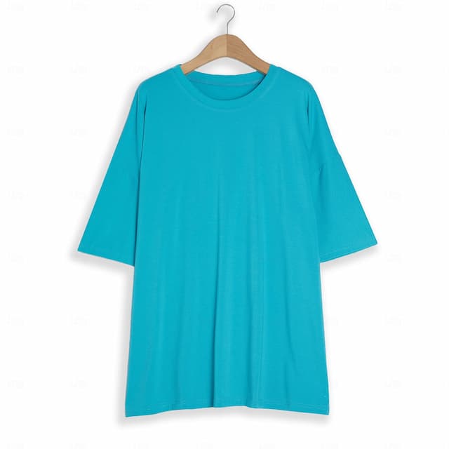 Women's Clothing Basic Oversized Round Neck T-shirts Plain New Color Loose Shoulder Sleeve Round Neck Short Sleeve Top